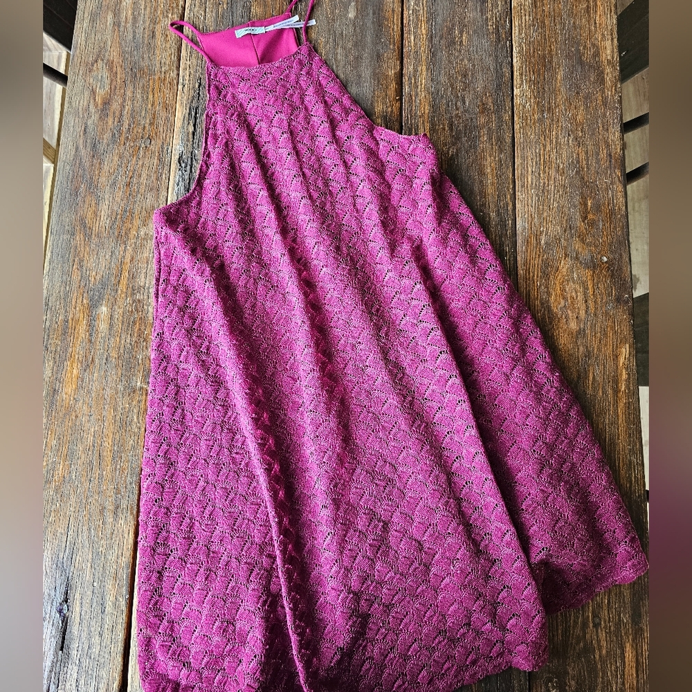Textured Sleeveless Dress in Deep Pink Womens XS
